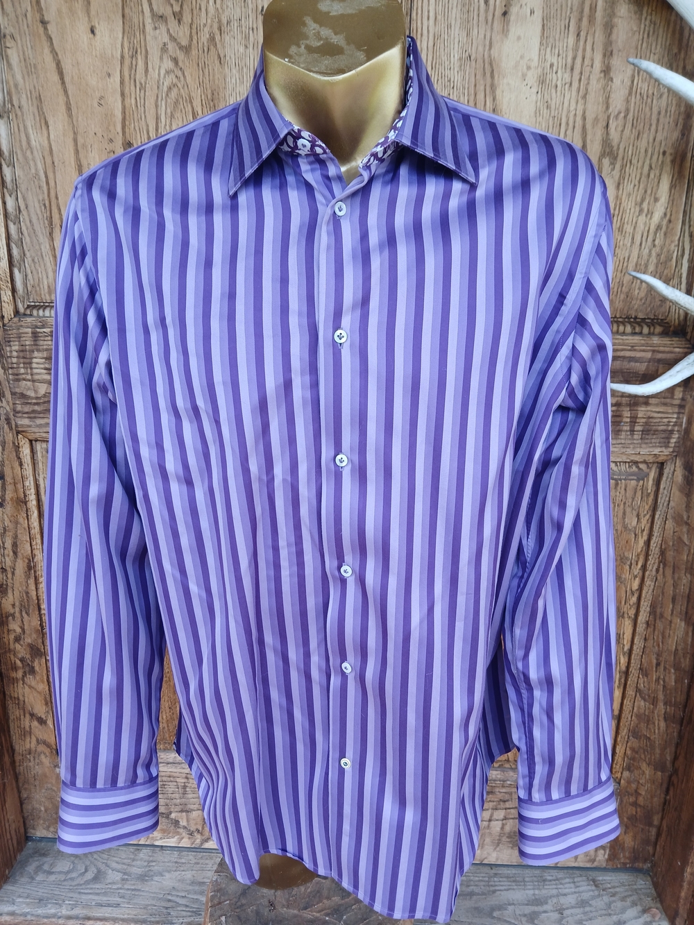 Robert Graham Men's Purple Vertical Striped Casual Dress Shirt L/XL 43/17